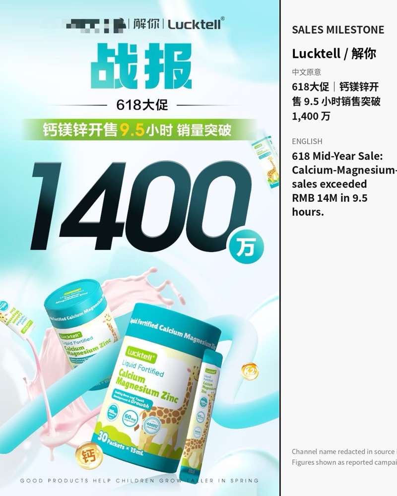 618 mid-year sale: Calcium-Magnesium-Zinc exceeded RMB 14M in 9.5 hours